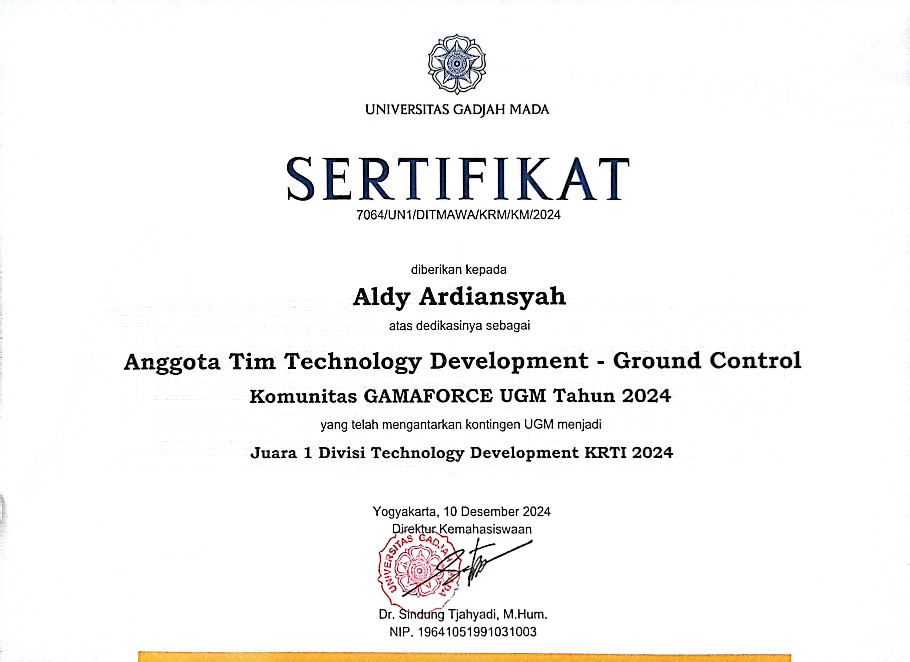 Juara 1 — Kontes Robot Terbang Indonesia 2024 (Divisi Technology Development)